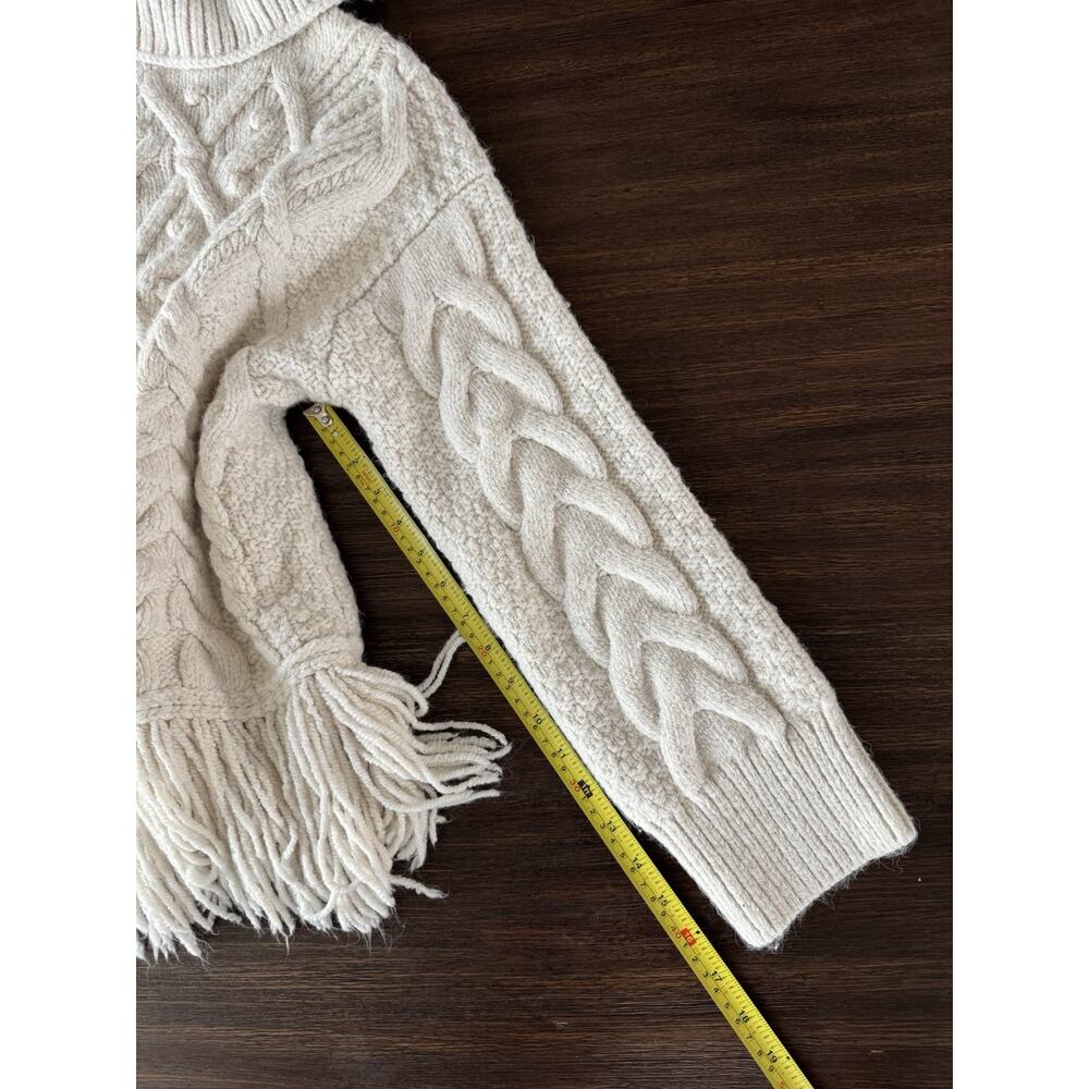 Zara Fisherman Sweater Cream Chunky Knit Fringed Hem Small - Picture 10 of 10